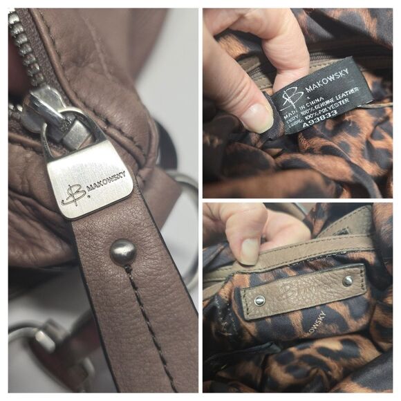 B. Makowsky Large Taupe Brown Leather Hobo Satchel Shoulder Crossbody Bag - Picture 7 of 8